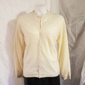 White Sweater Cardigan Med EVE Sequined 20% Angora